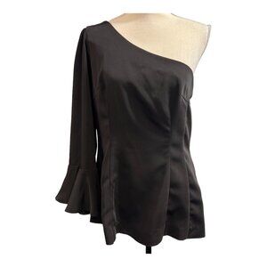 Taime Top Womens 10 Miranda Black Asymmetrical One Shoulder Bell Sleeve Party
